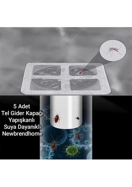 Banyo Duş Gider Süzgeci 5 ADET Gider Kapağı Saç Küvet Drenajı Duş Tahliye Kapağı 10X10 cm Yapışkanlı Temizlik Teli
