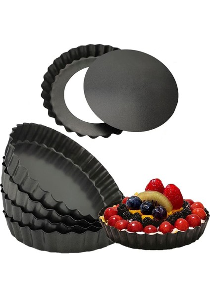 Çıkarılabilir Alt Yuvarlak Yapışmaz Kiş Tava, Ağır Hizmet Tipi Yivli Yan Pasta Tart ile 6 Paket 5 Inç Mini Tart Tavalar (Yurt Dışından)