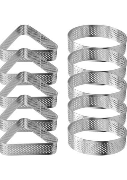 10 Adet Yuvarlak ve Üçgen Paslanmaz Çelik Tart Yüzük Kulesi Pasta Kek Kalıbı Delikli Tatlı Kek Mus Halkası (Yurt Dışından) fiyatları