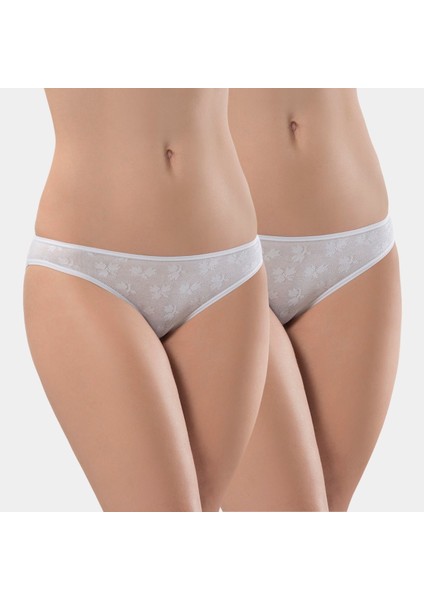 Kadın Jakarlı 2'li Pamuklu Bikini Külot 256/BEYAZ