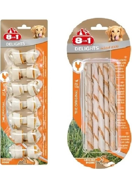 Delights Bones Tavuklu Xs + Twisted Sticks Tavuklu Karma Köpek Ödülü 2'li