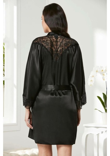 Saten Dantelli Gecelik Sabahlık Takım 4280 Siyah modelleri