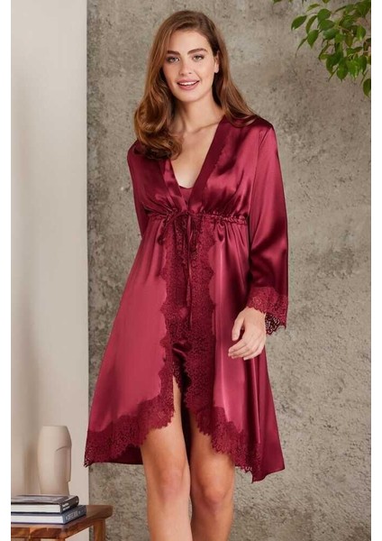 Kadın 4'lü Bordo Saten Takım Gelin Çeyiz Seti 7045 fiyatları