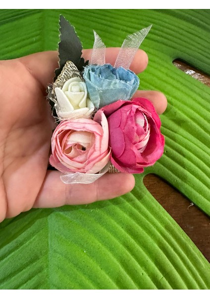 7x7 cm Renkli Çiçekli Güllü Tasarım Broş Giyim Aksesuarı