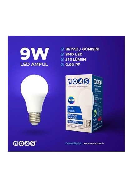 9 W LED Ampul E 27 Beyaz 10 Adet