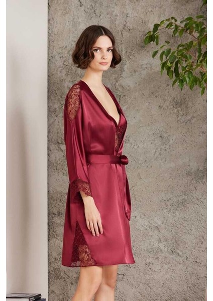 Saten Gecelik Sabahlık Pijama Şort Takım 6'lı Gelin Seti 6000 Bordo modelleri