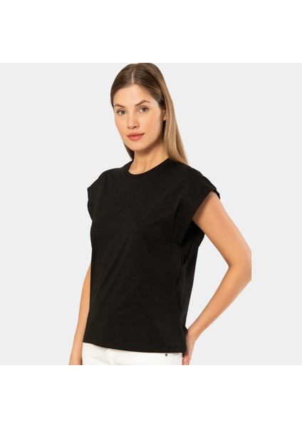 Kadın Vatka Görünümlü T-Shirt 3401/SIYAH