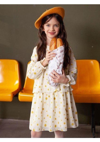 Kız Çocuk Sarı Puantiye Detaylı Fiyonklu Kolu Lastikli Elbise fırsatları