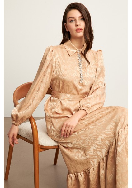 Royal Taşlı Jakar Elbise - Gold fiyatları