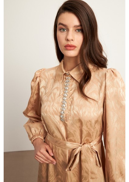 Royal Taşlı Jakar Elbise - Gold modelleri