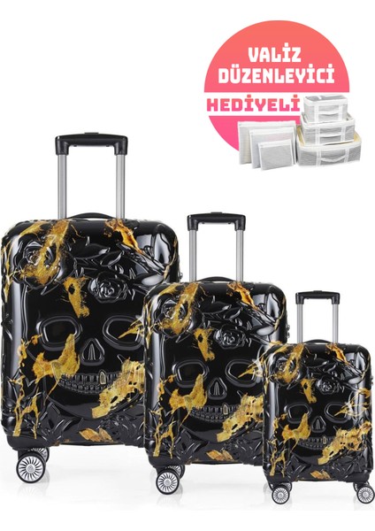 Ççs 5217 Kren Alevli Siyah Polikarbon Valiz Seti Valiz Düzenleyici Hediyeli fiyatları