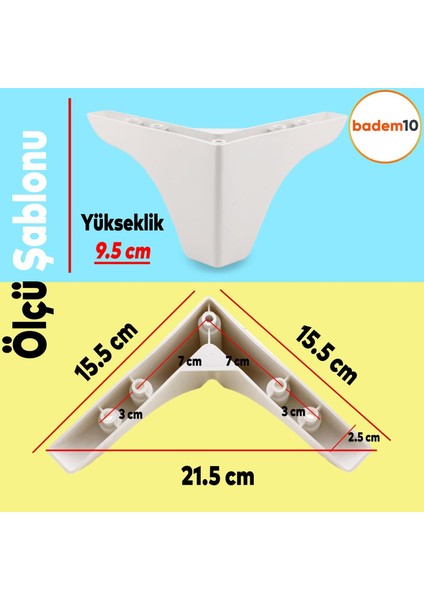 20'li Set Rose Berjer Mobilya Koltuk Kanepe Tv Ünitesi Yükseltme Destek Ayağı 9.5 cm Beyaz Ayakları