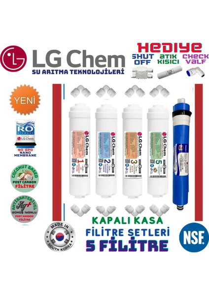 Lg Chem 5 Filitre 5 Aşama 90 Gpd Membran Gümüş Iyodin Tatlandırıcılı Su Arıtma Cihazı Filitre Seti