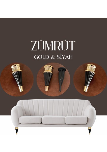 Zümrüt Gold Siyah Mobilya Koltuk Ayağı Chester Komidin Tv Ünitesi Vestiyer Ayağı 17 cm 16 Adet