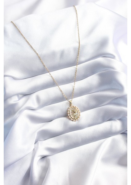 Shopzum Shopzum Shopzum Shopzum Shopzum 316L Çelik Shopzum Gold Renk Gül Model Inci Detay Kadın Kolye