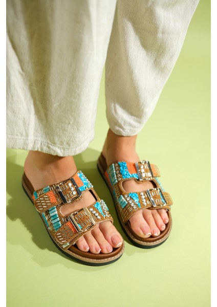 Lanso Taba Taşlı Çift Bantlı Kadın Terlik indirimleri