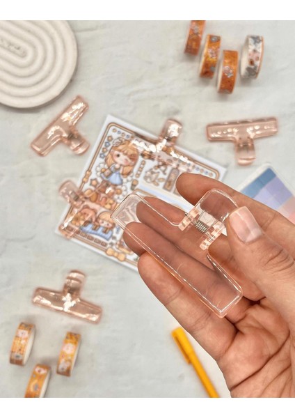 Şeffaf Turuncu Renk Çok Fonksiyonlu Fotoğraf Klipsi/Fotoğraf Mandalı /Ataş / Kitap Ayracı