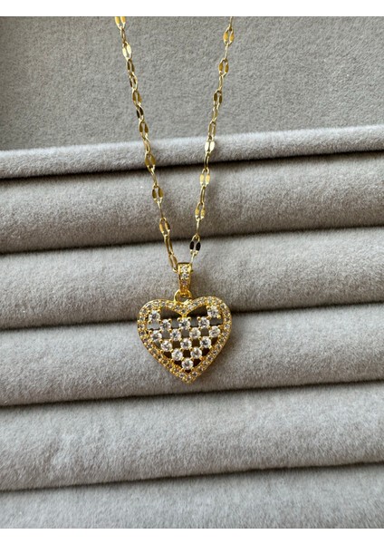 Çelik Gold Zirkon Taşlı Kalp Kolye fiyatları