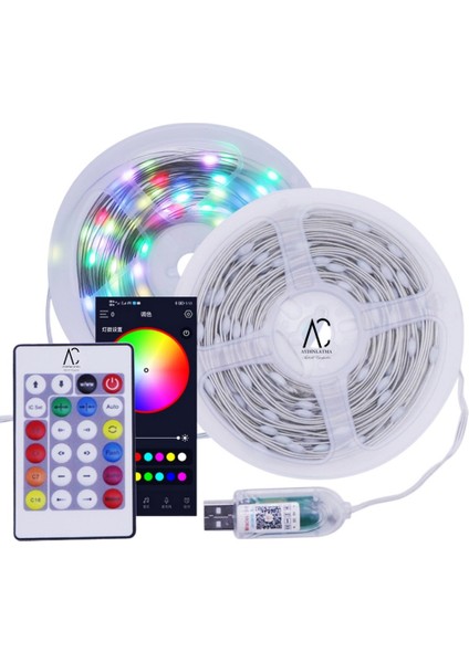 AC Aydınlatma 10 Metre Rgb Şerit LED - Kumanda ve Mobil Aplikasyon Kontrol- Su Geçirmez / Sese Duyarlı