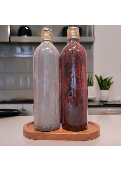 El Yapımı Ekoseli Kadın 750 ml Zeytinyağı Sıvıyağ Şişesi Yağdanlık Yağlık Sirkelik Sosluk 2'li Set