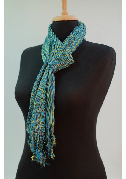 Turkuaz ve Sarı Renk &100 Pamuk Dokulu Şal Fular fırsatları