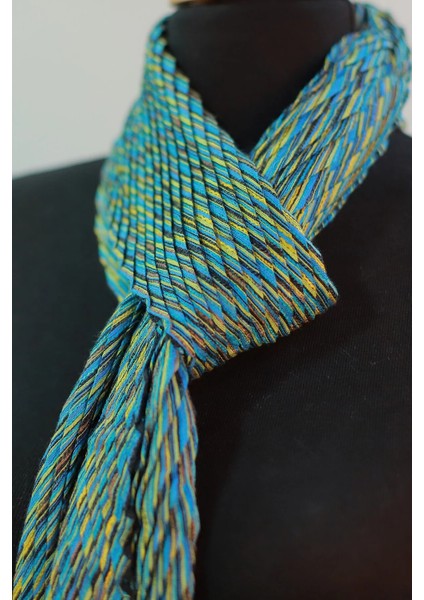 Turkuaz ve Sarı Renk &100 Pamuk Dokulu Şal Fular