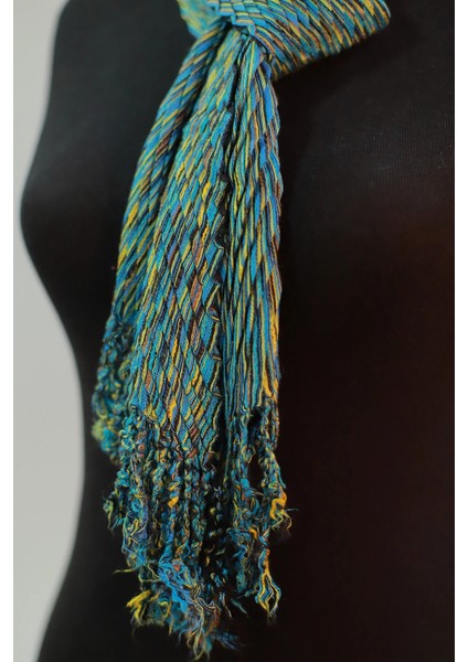 Turkuaz ve Sarı Renk &100 Pamuk Dokulu Şal Fular