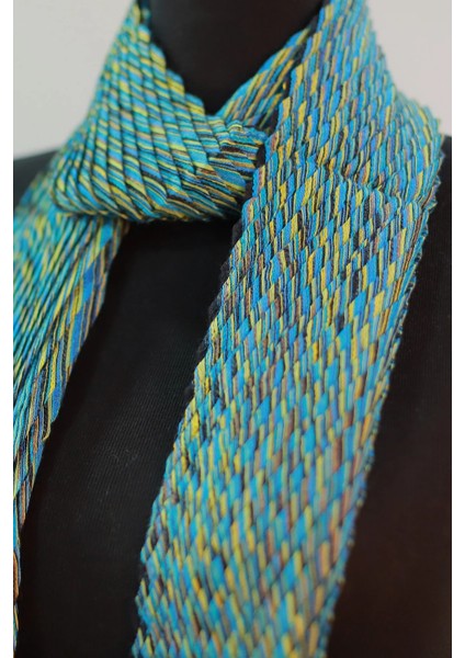 Turkuaz ve Sarı Renk &100 Pamuk Dokulu Şal Fular