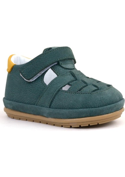 Muppet Hakiki Deri Yeşil Sarı Cırtlı Anatomik Bebek Sandalet Ayakkabı