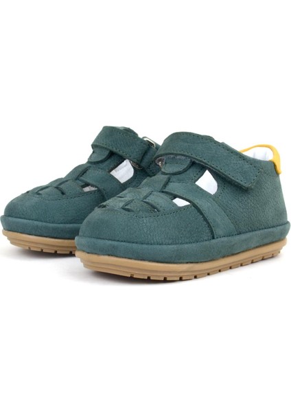 Muppet Hakiki Deri Yeşil Sarı Cırtlı Anatomik Bebek Sandalet Ayakkabı fırsatları