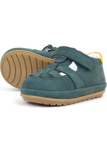 Muppet Hakiki Deri Yeşil Sarı Cırtlı Anatomik Bebek Sandalet Ayakkabı indirimleri