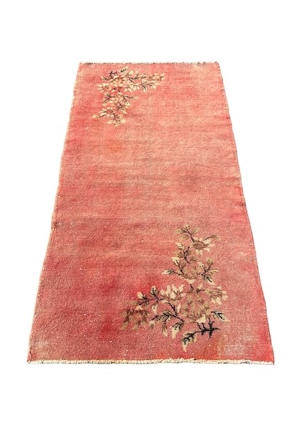 Dekoratif Eskitme Halı 100X190 Turuncu %100 Yün Isparta Halısı