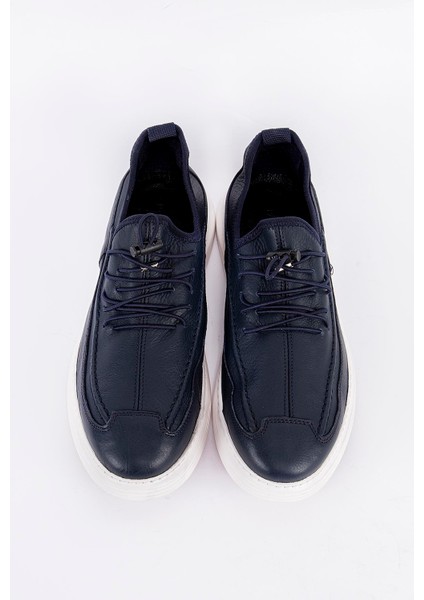 Lacivert Deri Lastik Bağcıklı Erkek Sneaker Ayakkabı fiyatları