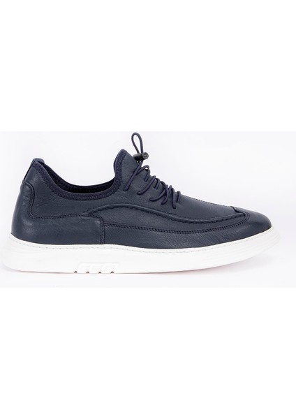 Lacivert Deri Lastik Bağcıklı Erkek Sneaker Ayakkabı fırsatları