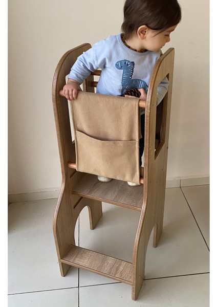 Yüksekliği ayarlanabilir doğal MDF öğrenme kulesi, modern tasarım ve güvenli kullanım
