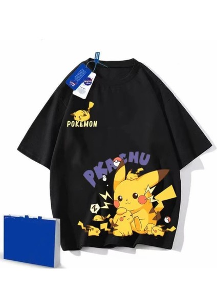 Özel Tasarım Pkachu Baskılı %100 Pamuk Oversize Trend Erkek Çocuk T-Shırt