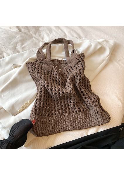 Yaz Büyük Kapasiteli Işe Gidiş Beyaz Hollow Örme Çanta Kadın 2024 Yeni Plaj Çantası Rahat Yün Örme Çanta (Yurt Dışından)