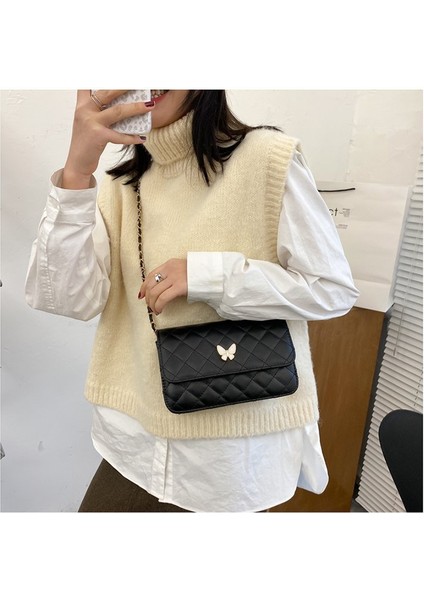 Kadınlar Için Çanta 2024 Sonbahar ve Kış Yeni Stil Kelebek Zincir Çanta Kore Tarzı Moda Eşkenar Dörtgen Tek Omuz Crossbody Çanta Küçük Kare Çanta (Yurt Dışından)