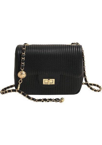 Kore Versiyonu Düz Renk Çizgili Çok Yönlü Omuz Çantası 2024 Yeni Bahar Xiaoxiangjia Moda Çanta Zinciri Kadınlar Için Crossbody Çanta (Yurt Dışından)