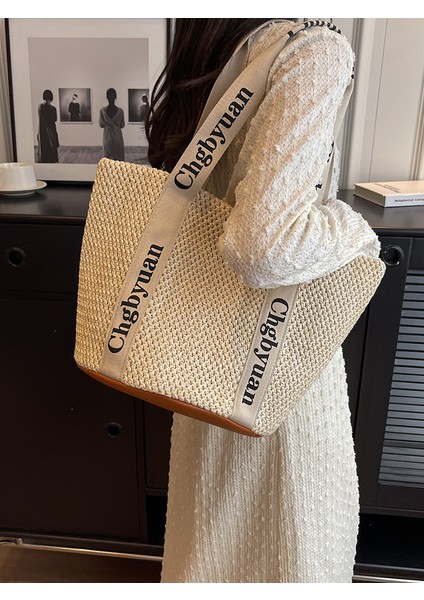 Dokuma Hasır Çanta Kadın Büyük Kapasiteli 2024 Yeni Sonbahar ve Kış Çok Yönlü Tek Omuz Sahil Plaj Çantası Banliyö Kova Çantası (Yurt Dışından) fırsatları