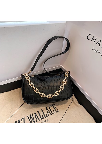 Sınır Ötesi Ins Tarzı Zincir Dekore Edilmiş Kişiselleştirilmiş Çanta Kadınlar Için 2024 Yeni Stil Basit Taş Desen Moda Omuz Çantası (Yurt Dışından) fiyatları