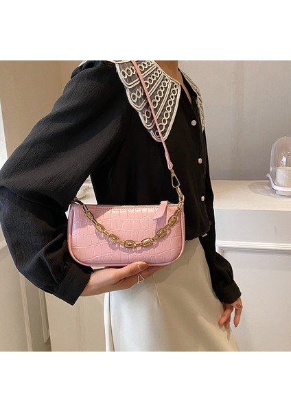 Sınır Ötesi Ins Tarzı Zincir Dekore Edilmiş Kişiselleştirilmiş Çanta Kadınlar Için 2024 Yeni Stil Basit Taş Desen Moda Omuz Çantası (Yurt Dışından) modelleri