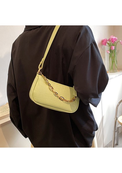 Sınır Ötesi Ins Tarzı Zincir Dekore Edilmiş Kişiselleştirilmiş Çanta Kadınlar Için 2024 Yeni Stil Basit Taş Desen Moda Omuz Çantası (Yurt Dışından) fırsatları