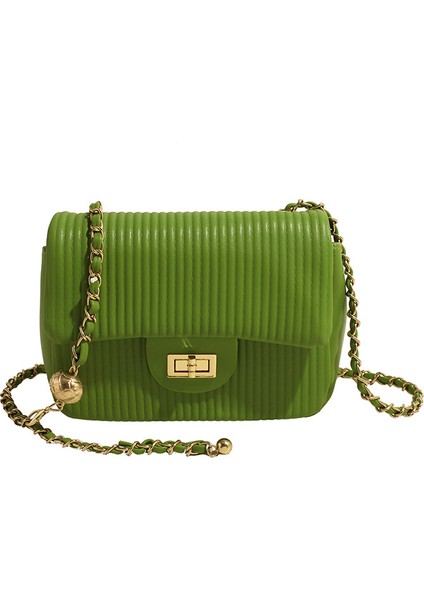 Kore Versiyonu Düz Renk Çizgili Çok Yönlü Omuz Çantası 2024 Yeni Bahar Xiaoxiangjia Moda Çanta Zinciri Kadınlar Için Crossbody Çanta (Yurt Dışından)