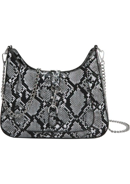 Sınır Ötesi Doku Zincir Çanta 2024 Bahar Yeni Kadın Çantası Kişiselleştirilmiş Yılan Deseni Omuz Çantası Retro Kontrast Crossbody Çanta Moda (Yurt Dışından)