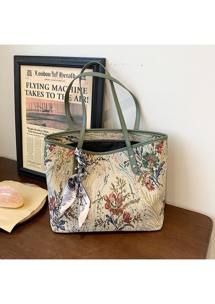 Işe Gidip Gelirken Büyük Kapasiteli Çanta 2024 Sonbahar ve Kış Yeni Kadın Çantası Moda Retro Omuzdan Askili Çanta Popüler High-End Tote Çanta (Yurt Dışından)