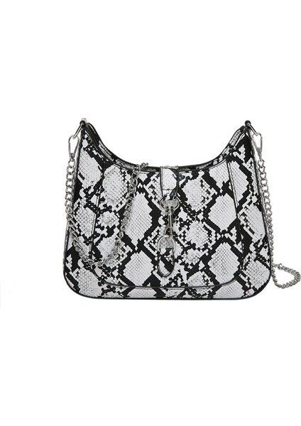 Sınır Ötesi Doku Zincir Çanta 2024 Bahar Yeni Kadın Çantası Kişiselleştirilmiş Yılan Deseni Omuz Çantası Retro Kontrast Crossbody Çanta Moda (Yurt Dışından)