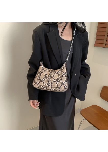 Sınır Ötesi Doku Zincir Çanta 2024 Bahar Yeni Kadın Çantası Kişiselleştirilmiş Yılan Deseni Omuz Çantası Retro Kontrast Crossbody Çanta Moda (Yurt Dışından)