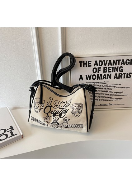 Kadınlar Için Niş Tasarımcı Kanvas Çanta 2024 Yeni Sonbahar ve Kış Popüler Karikatür Yastık Çanta Büyük Kapasiteli Tek Omuz Crossbody Çanta (Yurt Dışından)