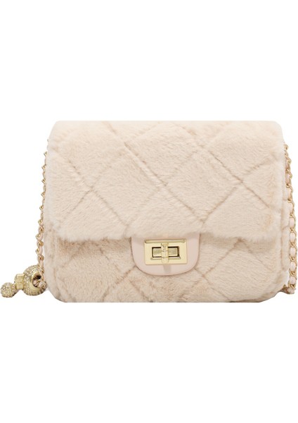 Vizon Peluş Peluş Kadın Çanta Zinciri Moda Eşkenar Dörtgen Tek Omuz Crossbody Çanta Peluş Çanta (Yurt Dışından)
